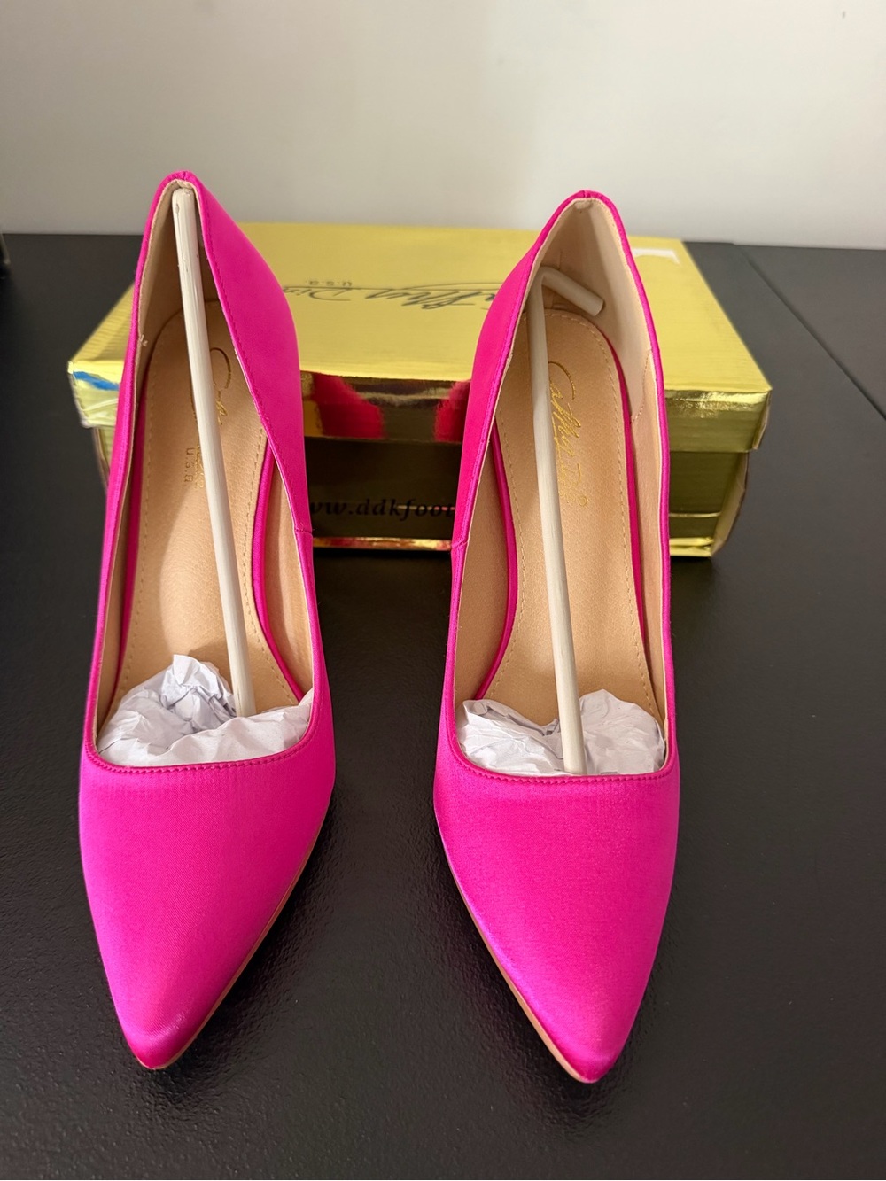 Fuchsia Satin Pointed-Toe Stiletto Pumps
